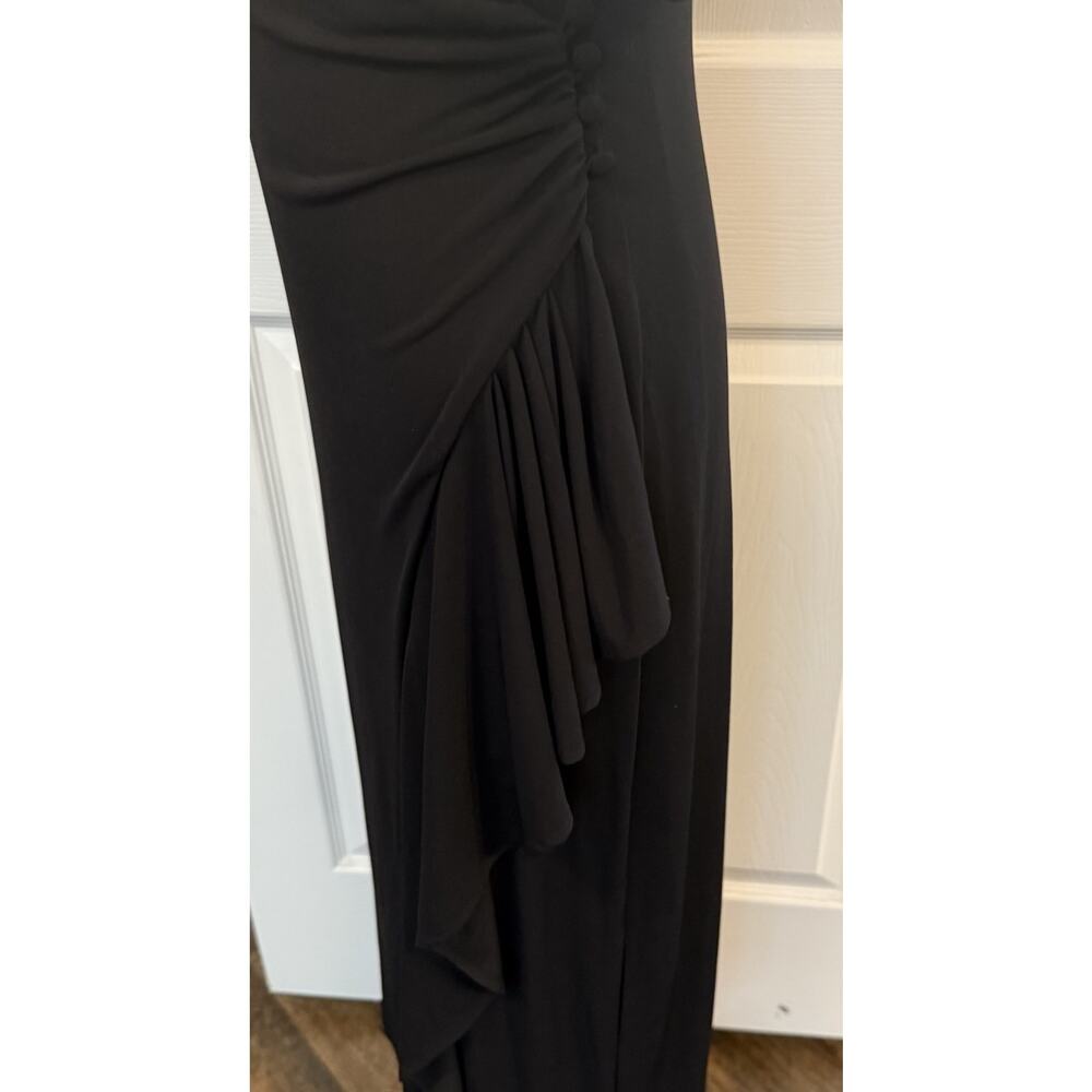 J Peterman Cocktail Dress LBD Sz 6 Black Ruched Rhinestones Ruffle Button Detail - Picture 6 of 16